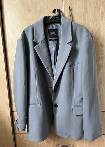Pull and Bear Gri Oversize Blazer Ceket
