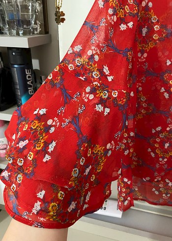 Bohem V Yaka Desenli Uzun Kollu Kadın Bluz - Görsel 3