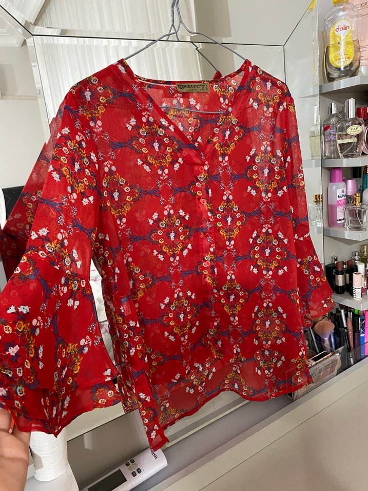 Bohem V Yaka Desenli Uzun Kollu Kadın Bluz - Görsel 2