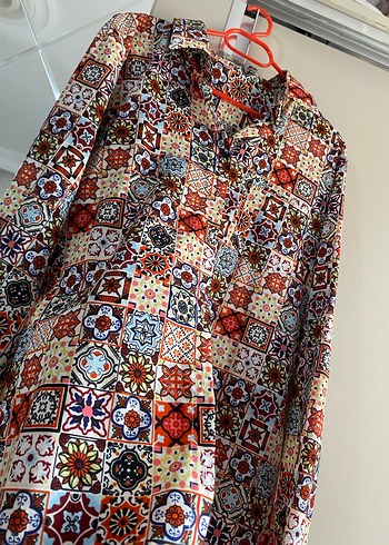 Çok Renkli Desenli Bohem Kadın Gömlek - Görsel 3