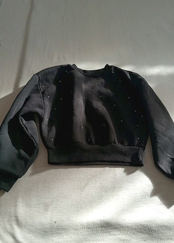 Siyah Pul taş Kadın Sweatshirt - Görsel 2