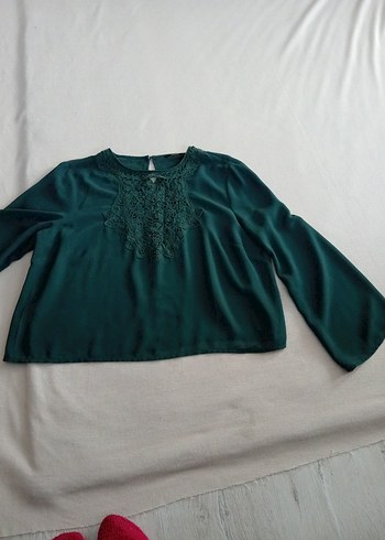 Düğmeli Koyu Yeşil Kadın Bluz - Görsel 7