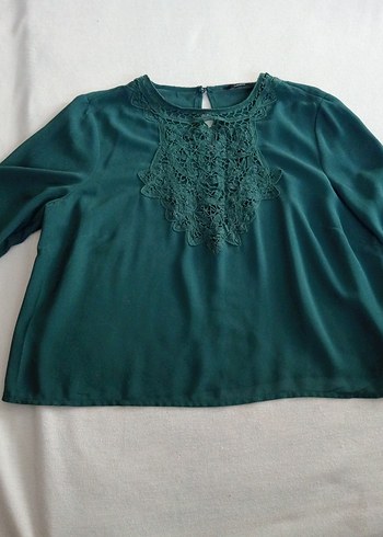 Düğmeli Koyu Yeşil Kadın Bluz - Görsel 5