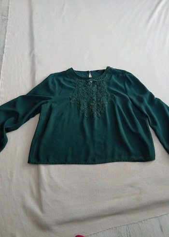 Düğmeli Koyu Yeşil Kadın Bluz - Görsel 8