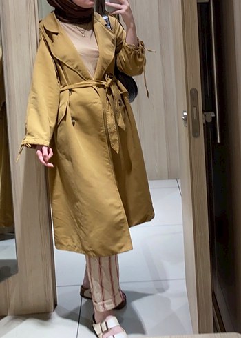 Bej Oversize Trençkot - Görsel 5