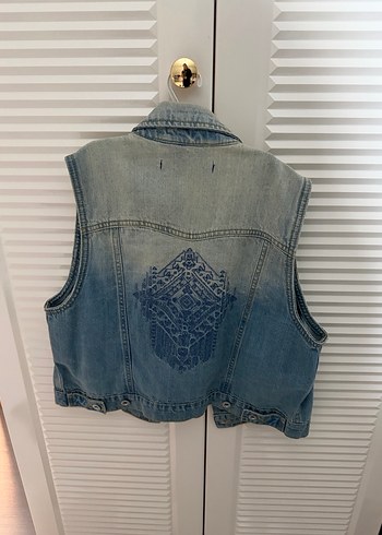 Düğmeli Mavi Kot Yelek - Görsel 2