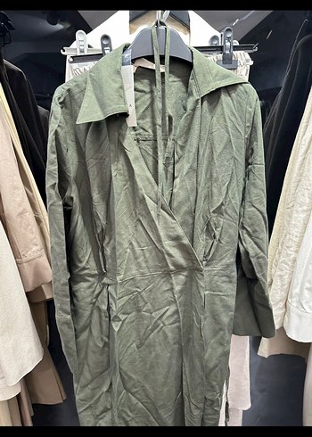 Manuka Kadın Haki Uzun Keten Elbise - Görsel 2