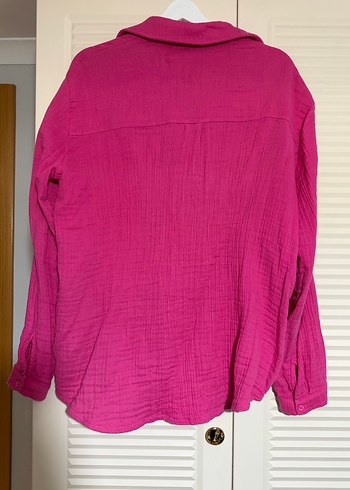 Pembe Kadın Keten Oversize Gömlek - Görsel 6