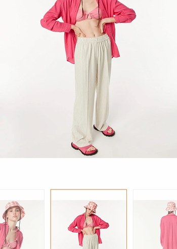 Pembe Kadın Keten Oversize Gömlek - Görsel 3