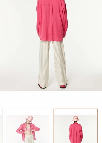 Pembe Kadın Keten Oversize Gömlek - Görsel 4