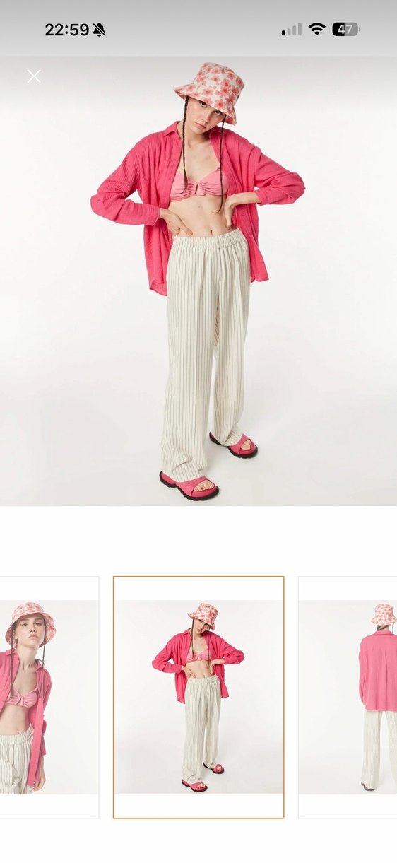 Pembe Kadın Keten Oversize Gömlek - Görsel 3