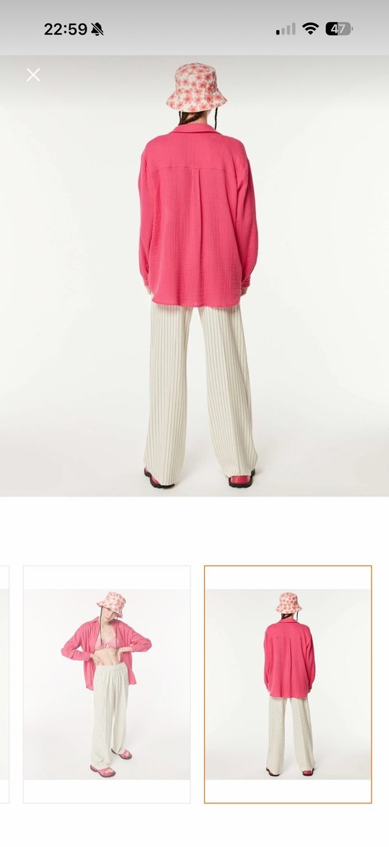 Pembe Kadın Keten Oversize Gömlek - Görsel 4