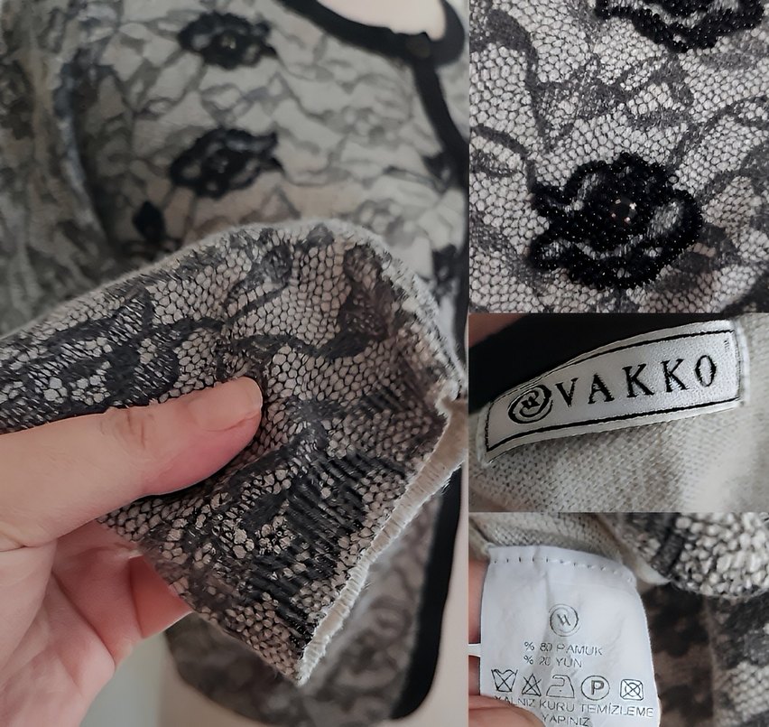 VAKKO Dantel Boncuklu Düşes Triko Hırka XS — görsel 6/8