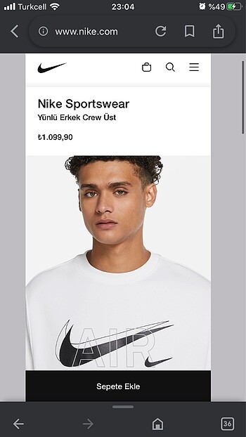 s Beden siyah Renk Orijinal Nike Sweatshirt Erkek