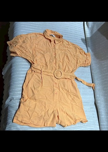 Kemerli Bej Kısa Kadın Tulum - Görsel 3