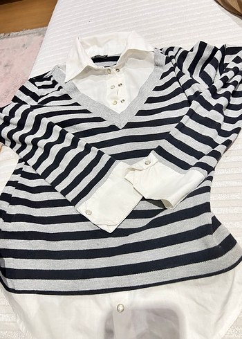 Kız Çocuk Çizgili Gömlek Beyaz - Görsel 6