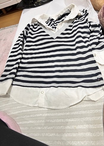 Kız Çocuk Çizgili Gömlek Beyaz - Görsel 2