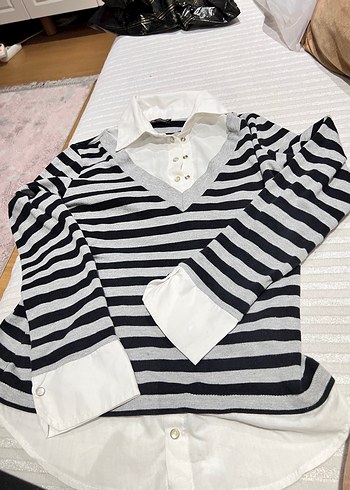 Kız Çocuk Çizgili Gömlek Beyaz - Görsel 4