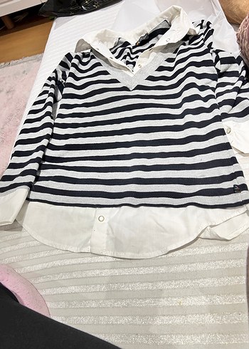 Kız Çocuk Çizgili Gömlek Beyaz - Görsel 10