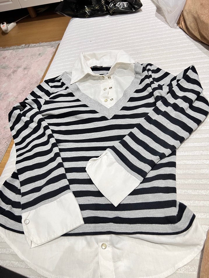 Kız Çocuk Çizgili Gömlek Beyaz - Görsel 3