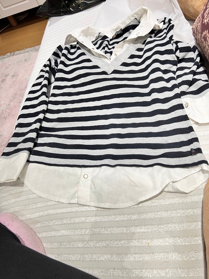 Kız Çocuk Çizgili Gömlek Beyaz - Görsel 2