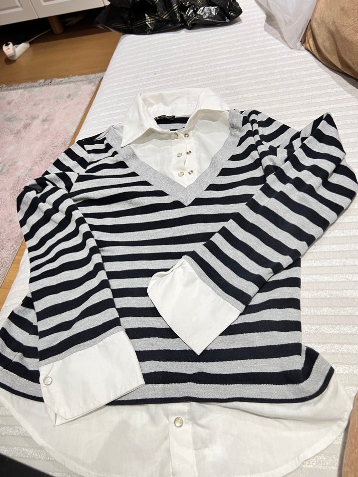 Kız Çocuk Çizgili Gömlek Beyaz - Görsel 4