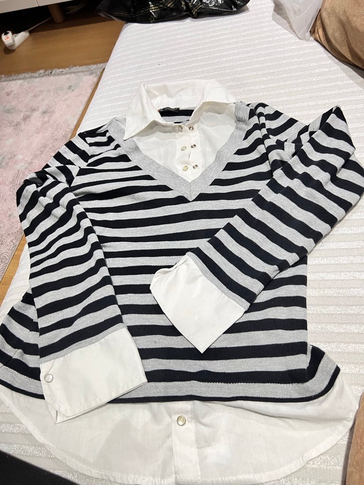 Kız Çocuk Çizgili Gömlek Beyaz - Görsel 5