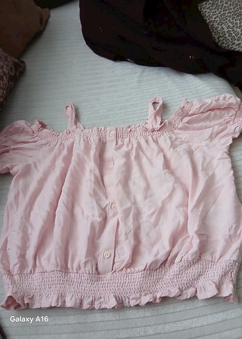 Pembe Keten Kız Bluzu Fırfırlı - Görsel 2
