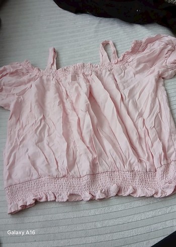 Pembe Keten Kız Bluzu Fırfırlı - Görsel 4