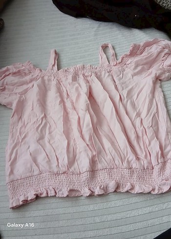 Pembe Keten Kız Bluzu Fırfırlı - Görsel 3