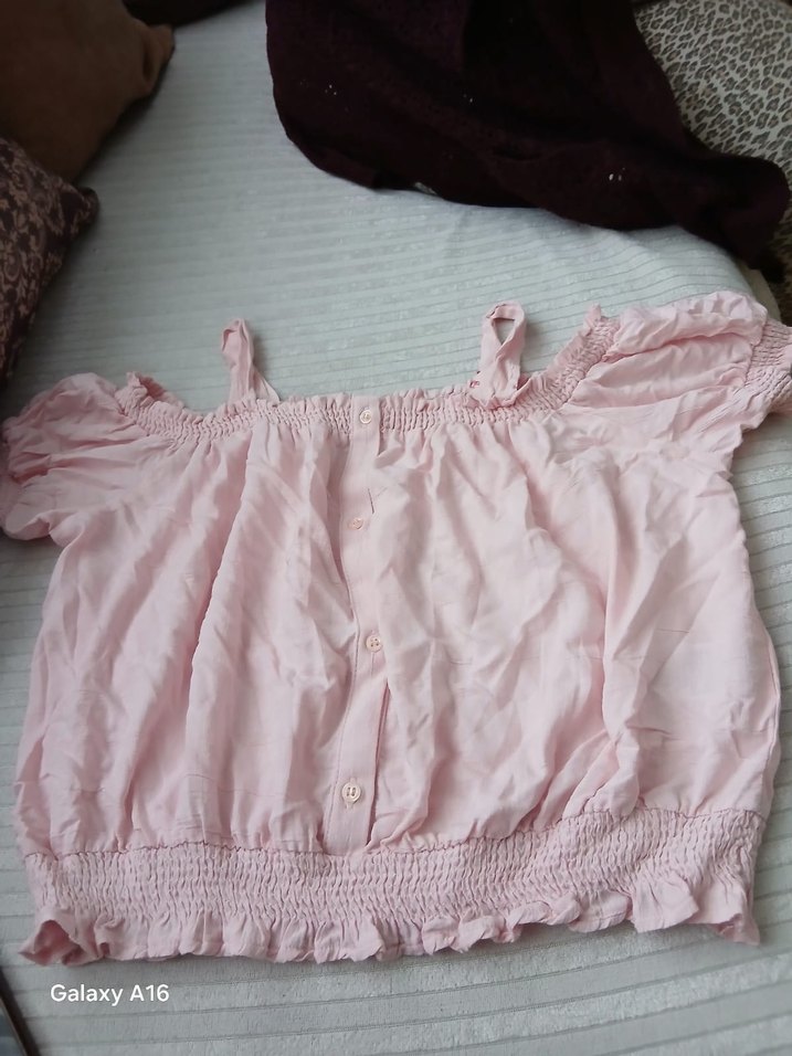 Pembe Keten Kız Bluzu Fırfırlı - Görsel 2