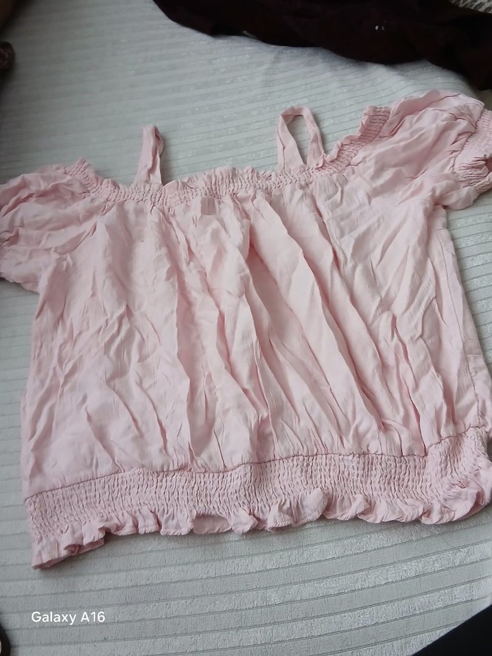 Pembe Keten Kız Bluzu Fırfırlı - Görsel 4