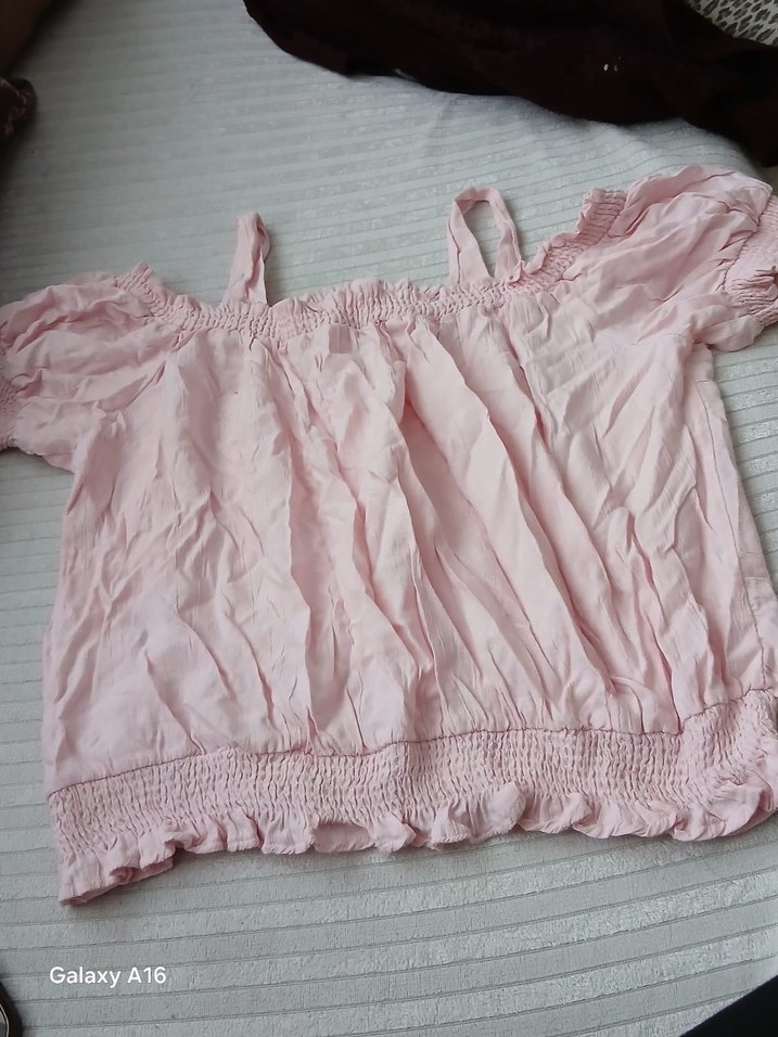 Pembe Keten Kız Bluzu Fırfırlı - Görsel 3