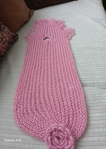 Pembe Örgü Kadın Atkı Çiçek Detaylı - Görsel 4