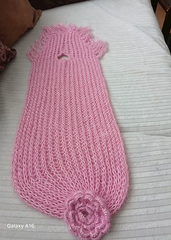 Pembe Örgü Kadın Atkı Çiçek Detaylı - Görsel 3