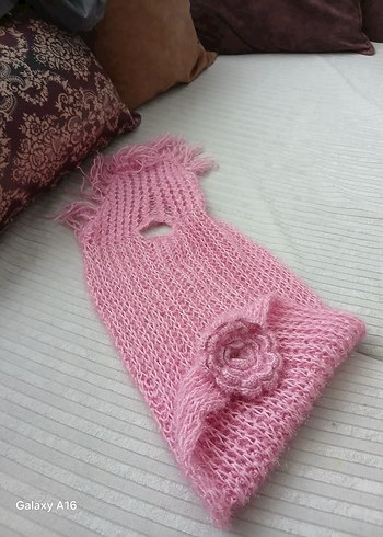 Pembe Örgü Kadın Atkı Çiçek Detaylı - Görsel 5