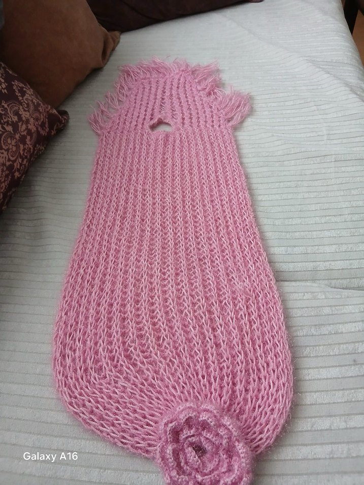 Pembe Örgü Kadın Atkı Çiçek Detaylı - Görsel 4