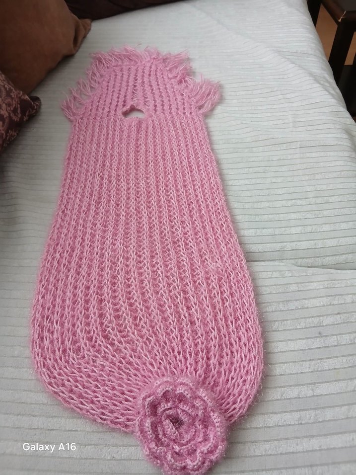 Pembe Örgü Kadın Atkı Çiçek Detaylı - Görsel 3