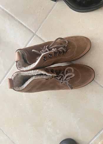 Bej Süet Kadın Topuklu Bot Kürklü - Görsel 6