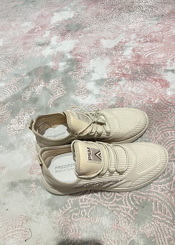 Bej Bağcıklı Spor Stiletto Topuklu Kadın Sneaker - Görsel 5