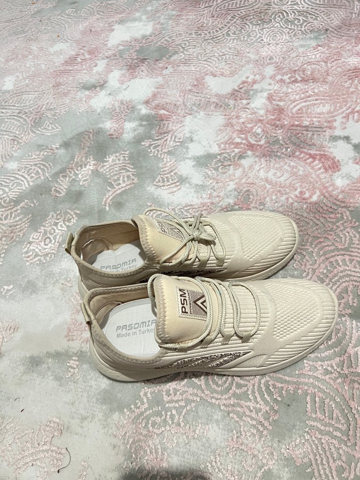 Bej Bağcıklı Spor Stiletto Topuklu Kadın Sneaker - Görsel 5