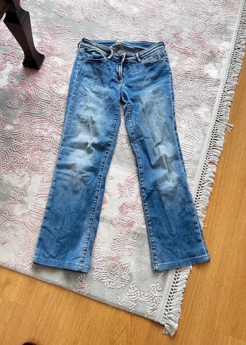 Kadın Mavi Bol Kesim Midi Kot Pantolon