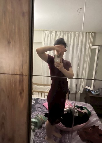 Bordo düğmeli yazlık elbise