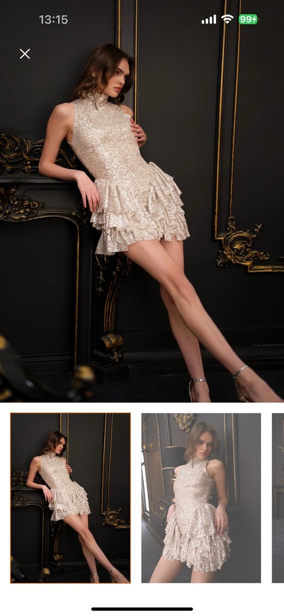 Krem İşlemeli Mini Abiye elbise After - Görsel 2