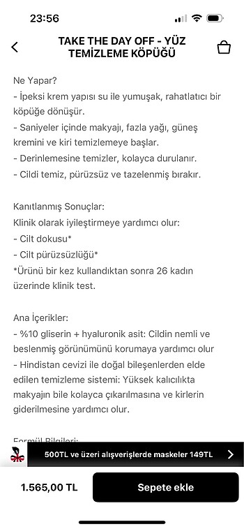  Beden CLINIQUE take the day off yüz temizleme köpüğü