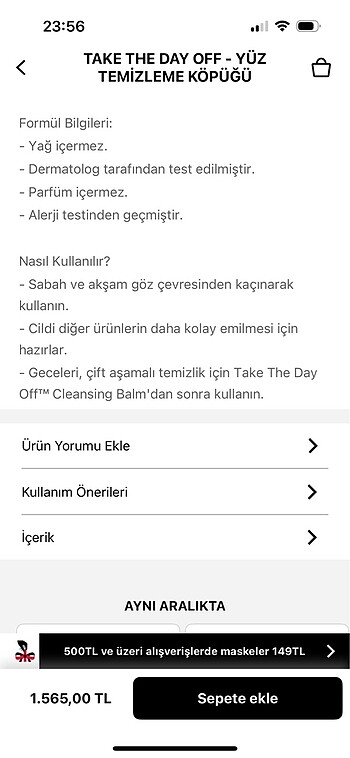  Beden Renk CLINIQUE take the day off yüz temizleme köpüğü