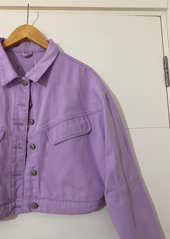 Mor Lila Kadın Denim Oversize Kot Ceket - Görsel 3