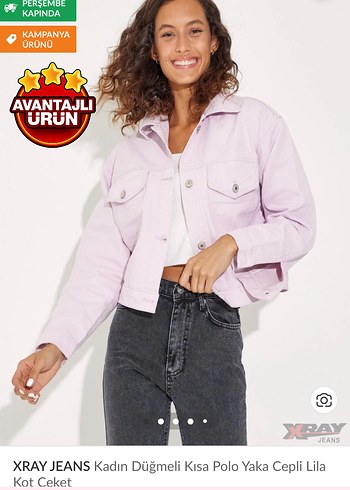 Mor Lila Kadın Denim Oversize Kot Ceket - Görsel 6