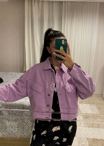 Mor Lila Kadın Denim Oversize Kot Ceket - Görsel 2