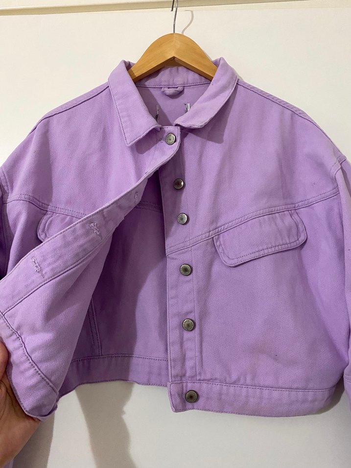 Mor Lila Kadın Denim Oversize Kot Ceket - Görsel 4